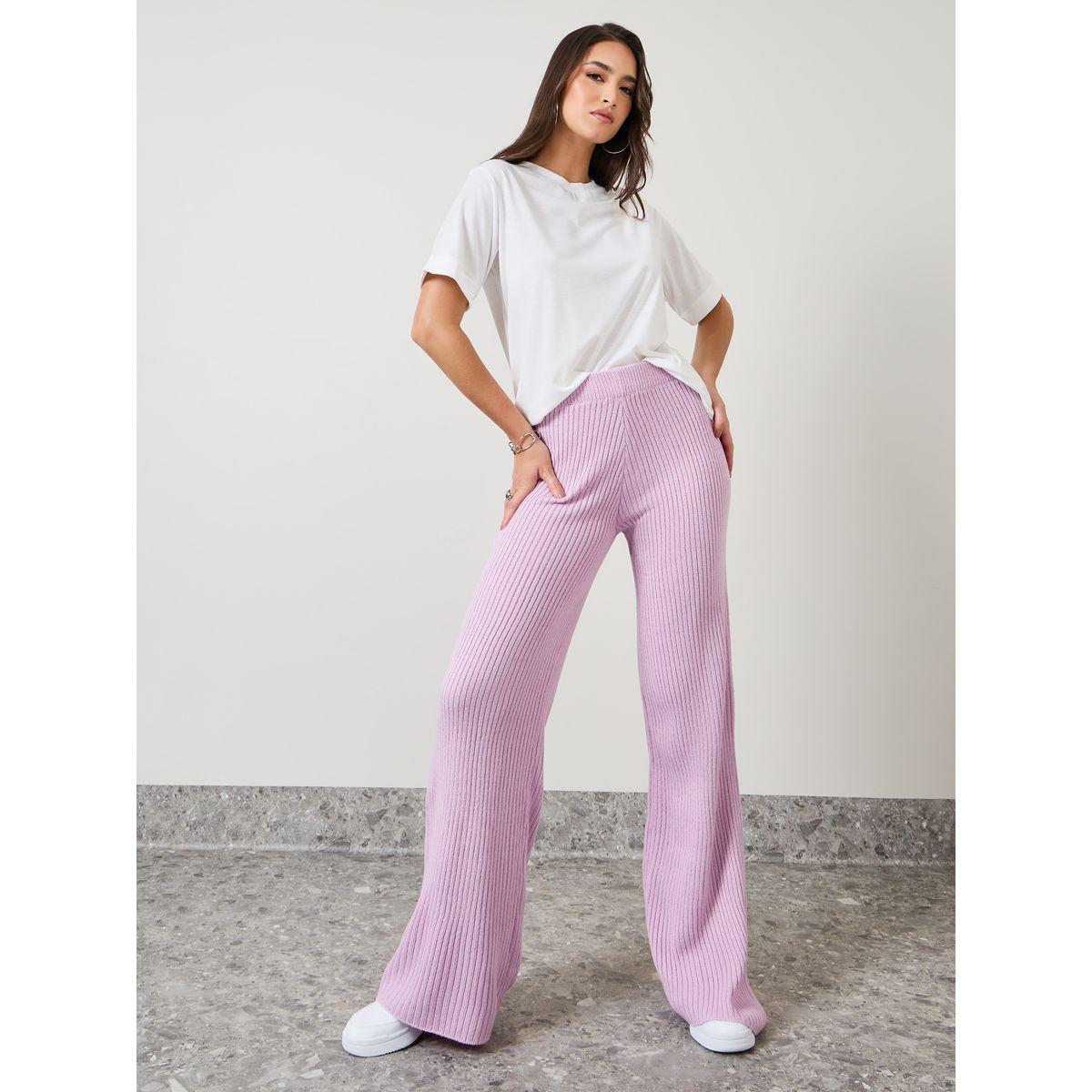 Styli Flat Knit High Rise Wide Leg Pants-women-clothing-bottoms-trousers-image-1