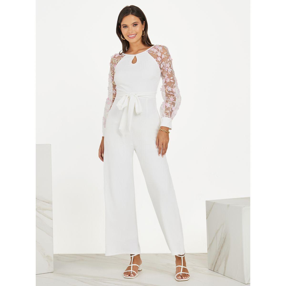 Styli Mesh Insert Floral Applique Wide Leg Jumpsuit-women-clothing-jumpsuits-image-1