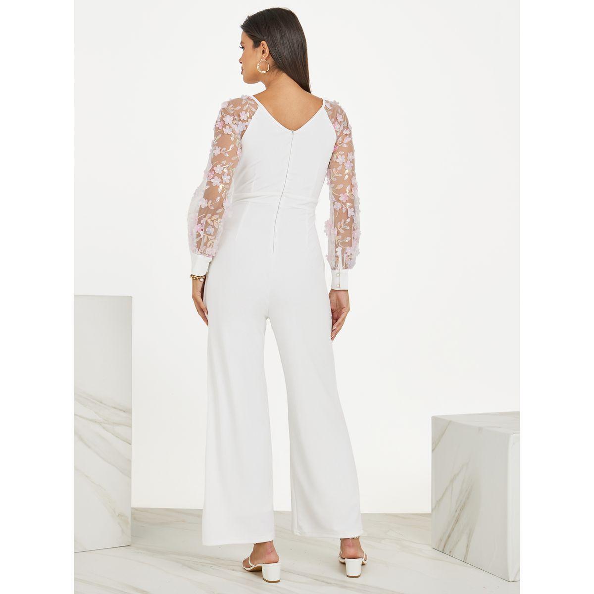 Styli Mesh Insert Floral Applique Wide Leg Jumpsuit-women-clothing-jumpsuits-image-4