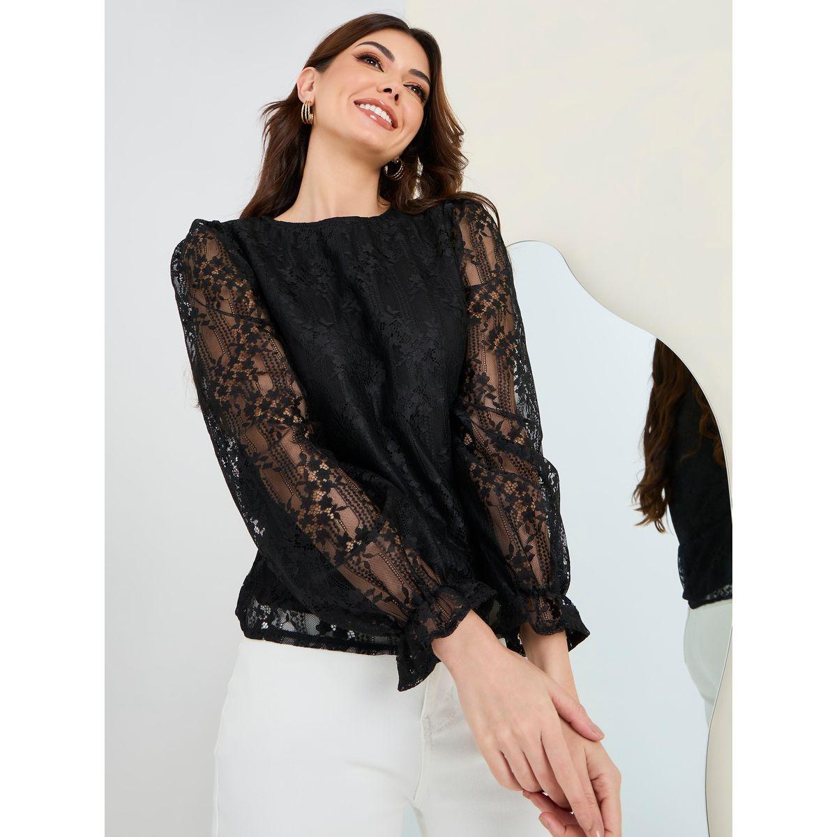 Styli Floral Lace Detail Round Neck Blouse-women-clothing-shirtsandblouses-blouses-image-1