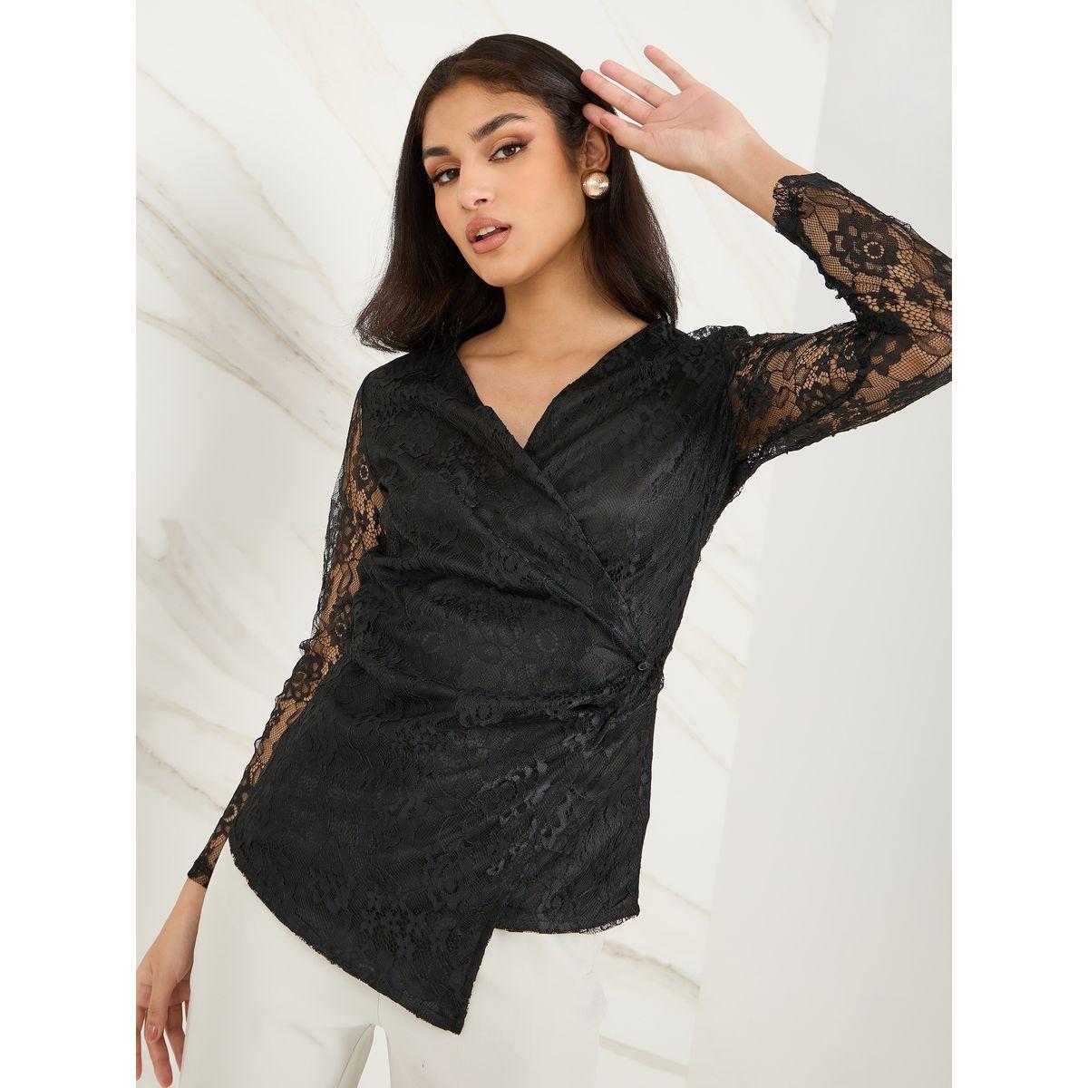 Styli Lace Insert Regular Fit Wrap Top-women-clothing-shirtsandblouses-blouses-image-1