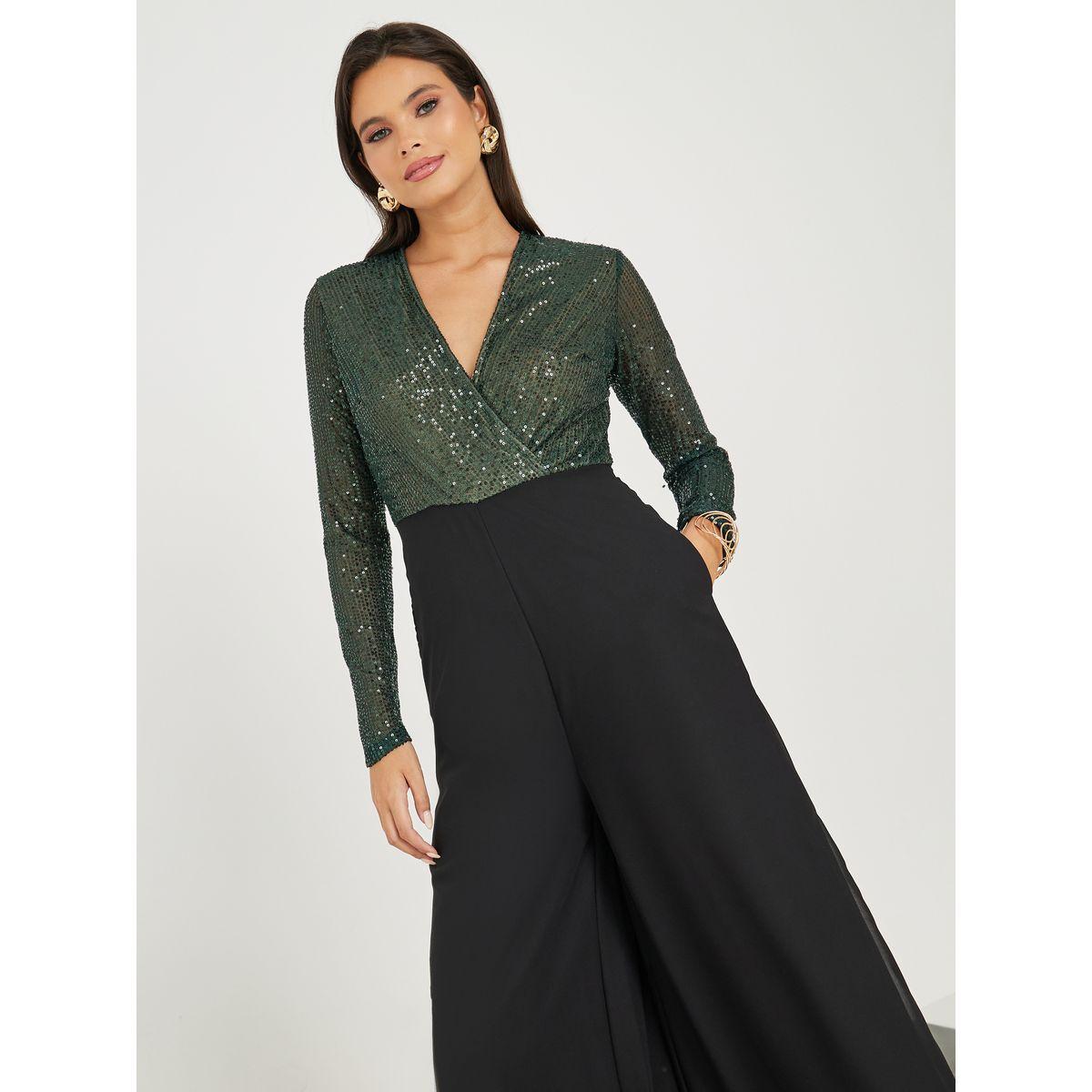 Styli Wide Leg Front Wrap Sequined Jumpsuit-women-clothing-jumpsuits-image-3