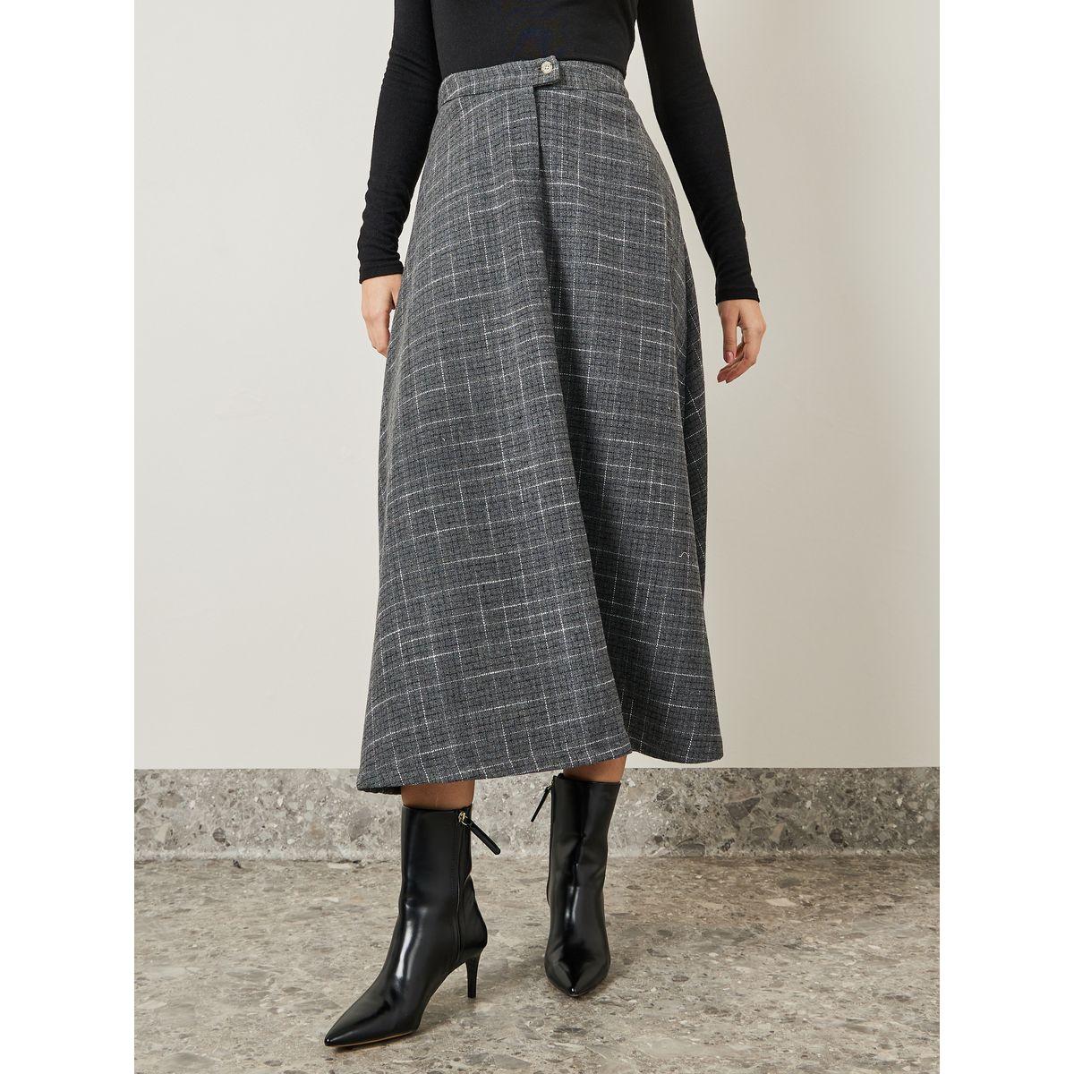 Styli Plaid Wool Like A-Line Midi Skirt-women-clothing-bottoms-skirts-image-2
