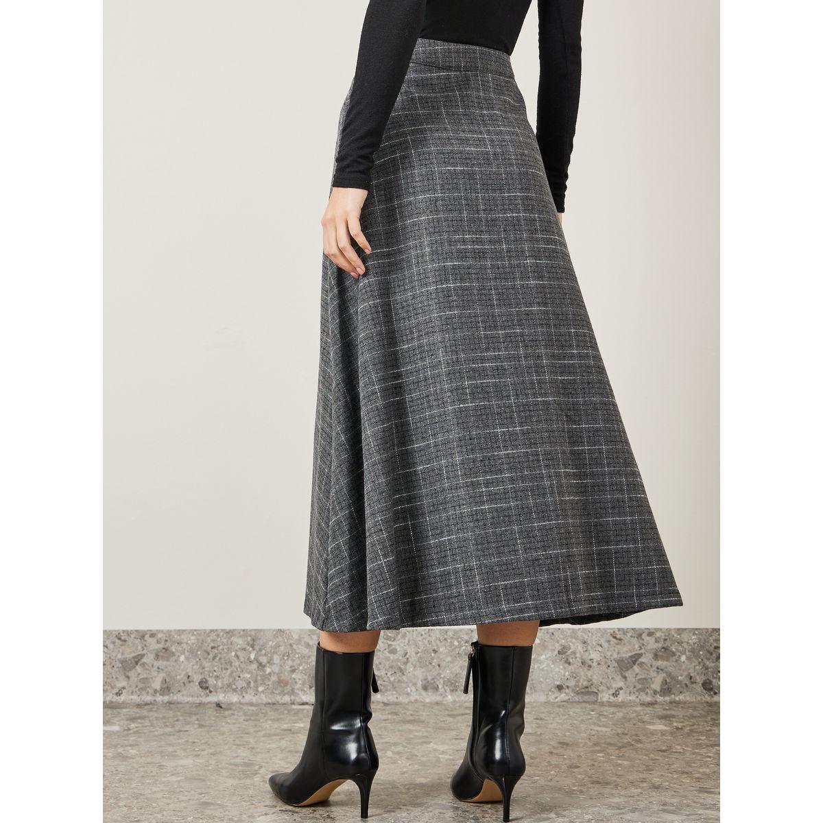Styli Plaid Wool Like A-Line Midi Skirt-women-clothing-bottoms-skirts-image-4