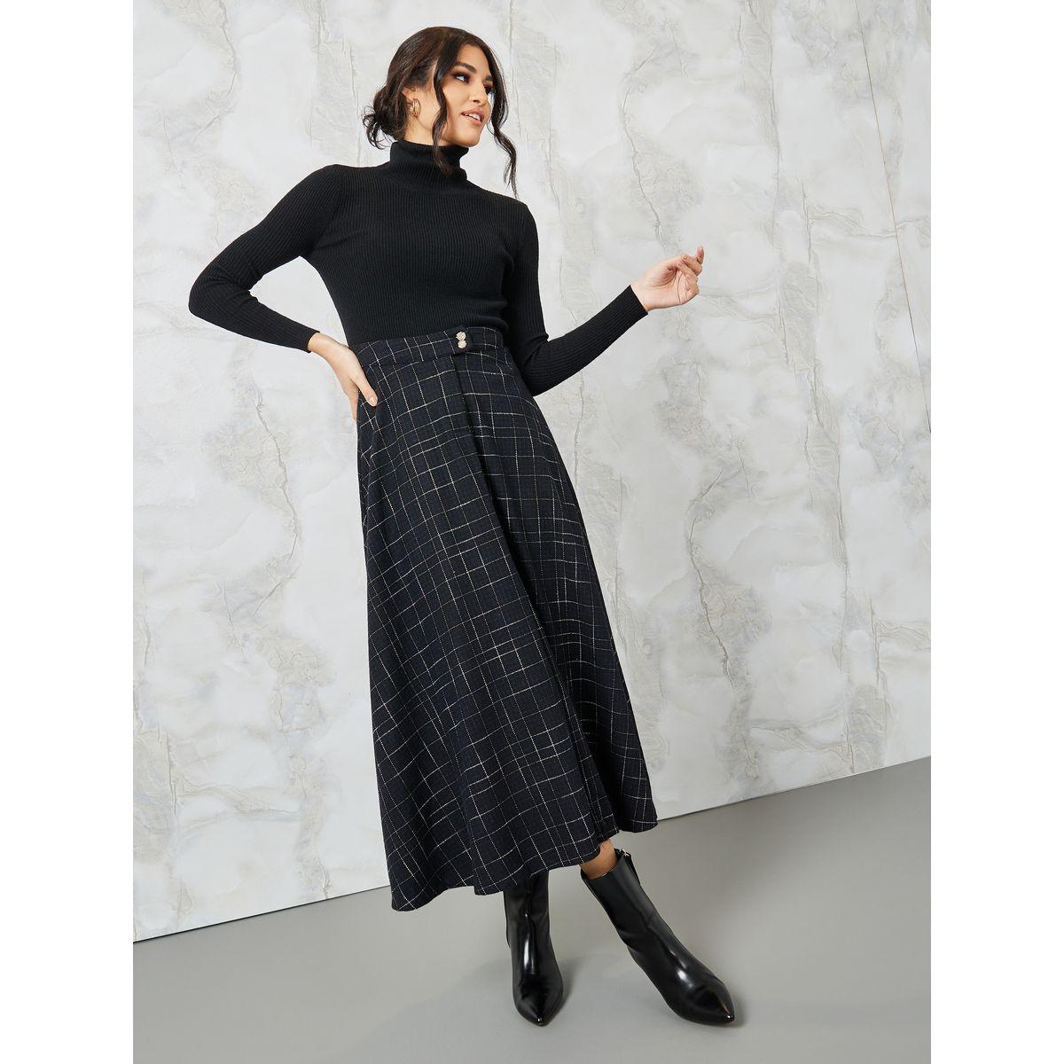 Styli Plaid Wool Like A-Line Midi Skirt-women-clothing-bottoms-skirts-image-1