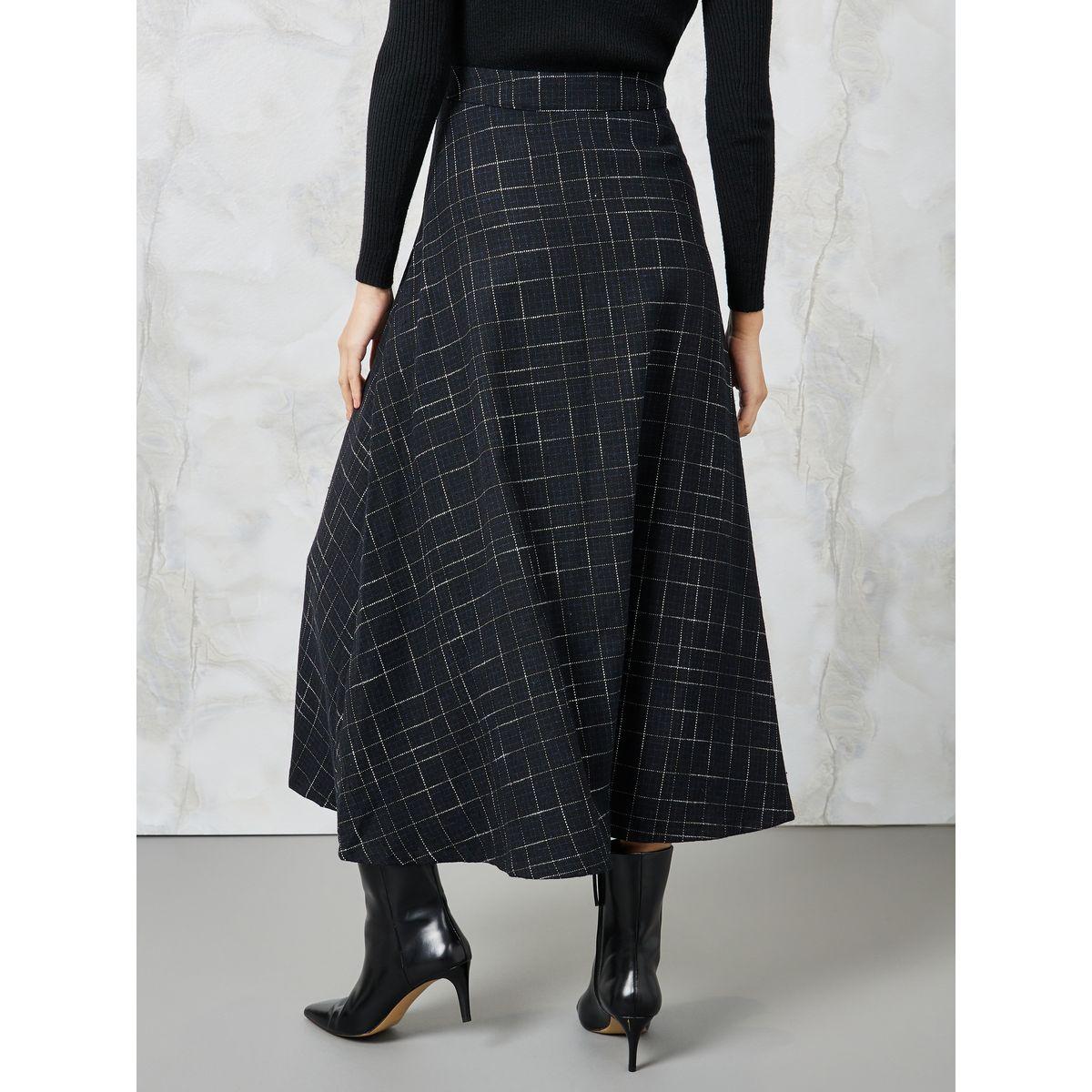 Styli Plaid Wool Like A-Line Midi Skirt-women-clothing-bottoms-skirts-image-4