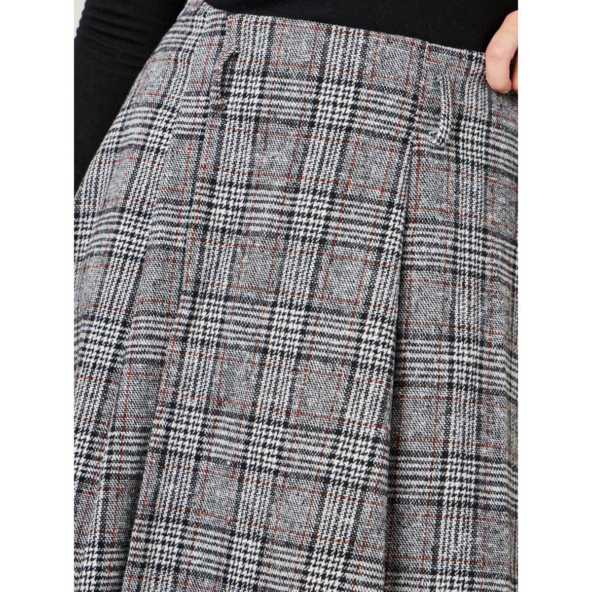 Styli Plaid Checked Wool Like A-Line Midi Skirt-women-clothing-bottoms-skirts-image-3