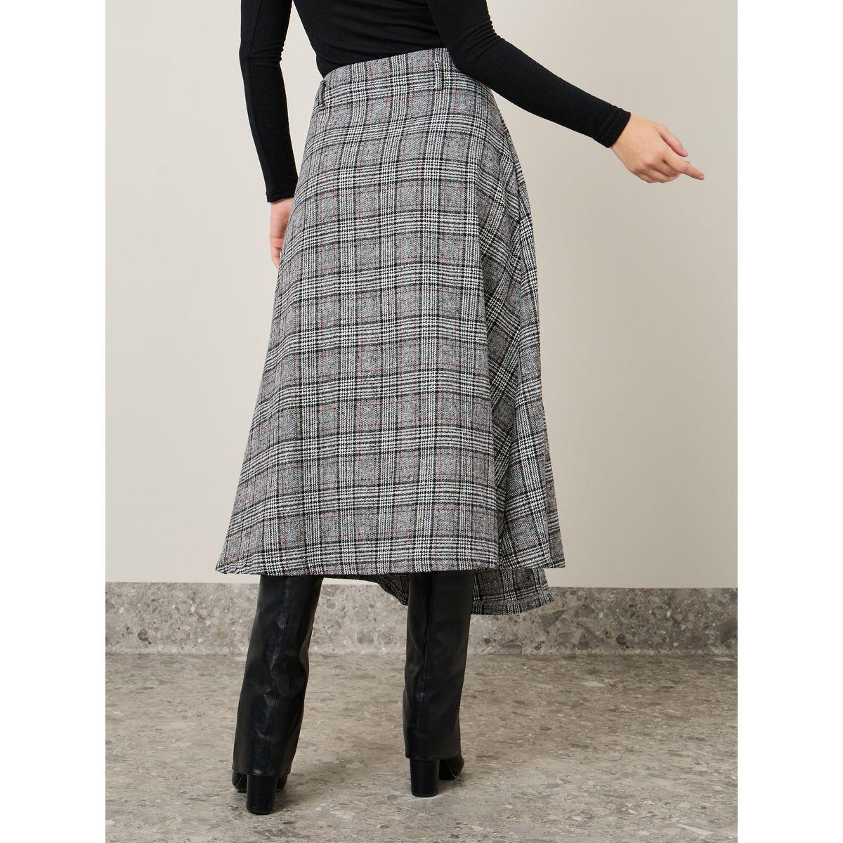 Styli Plaid Checked Wool Like A-Line Midi Skirt-women-clothing-bottoms-skirts-image-4