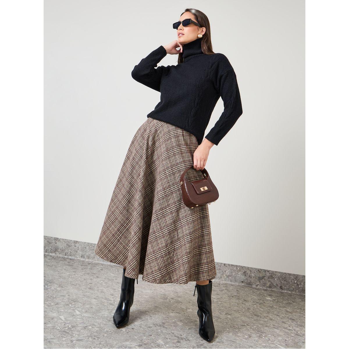 Styli Flannel Print Wool Like A-Line Midi Skirt-women-clothing-bottoms-skirts-image-1