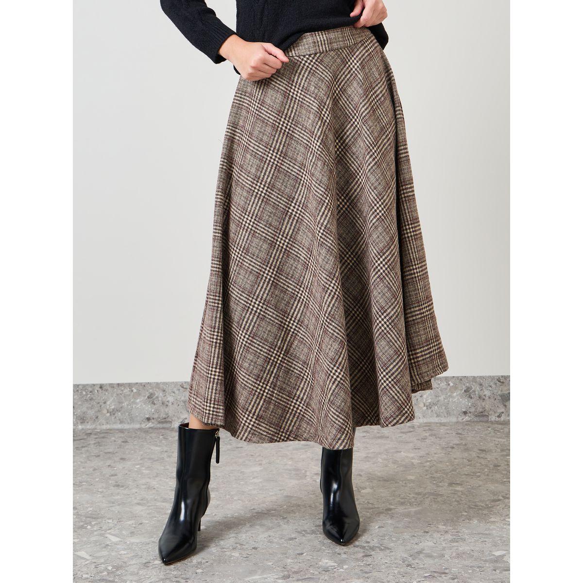 Styli Flannel Print Wool Like A-Line Midi Skirt-women-clothing-bottoms-skirts-image-2