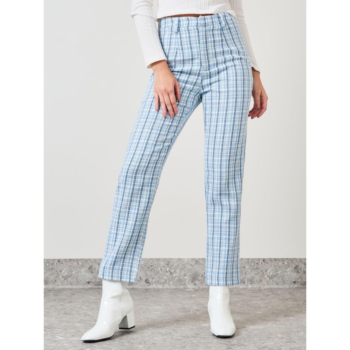 Styli Tweed Straight Pants with Belt Loops-women-clothing-bottoms-trousers-image-1