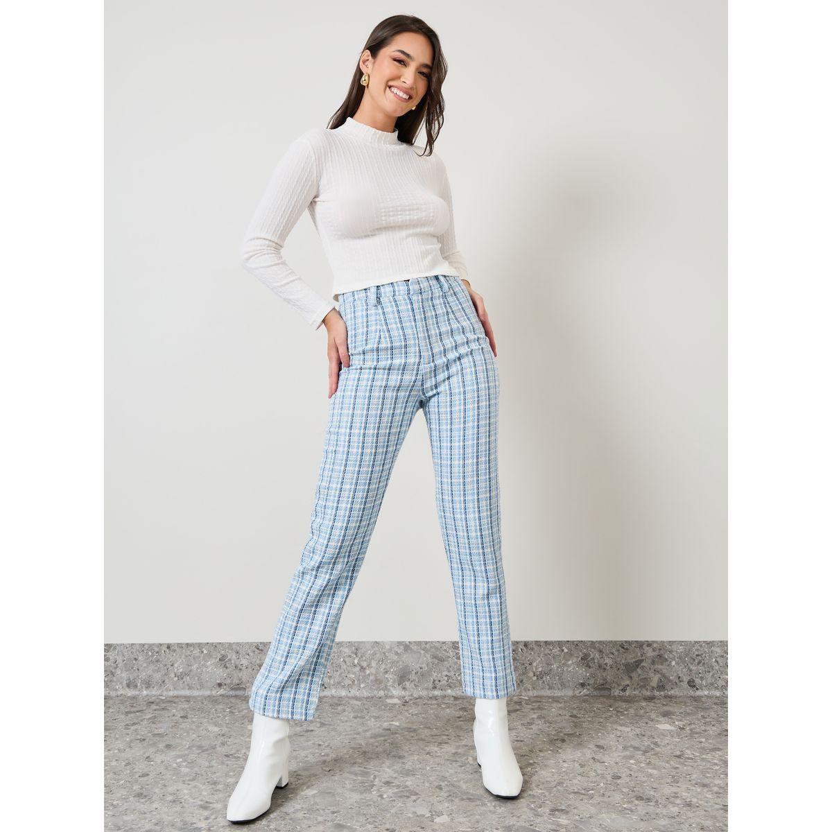 Styli Tweed Straight Pants with Belt Loops-women-clothing-bottoms-trousers-image-2