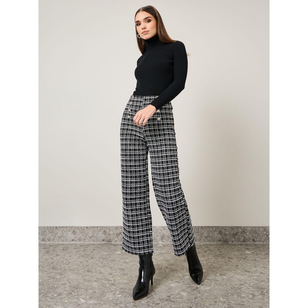 بنطال تويد واسع مزين بأزرار-women-clothing-bottoms-trousers-image-1