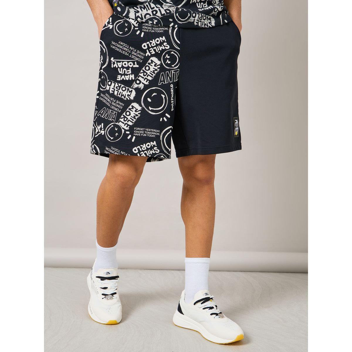 Anta Emoji Print Relaxed Fit Knit Shorts-men-clothing-bottoms-shorts-image-1