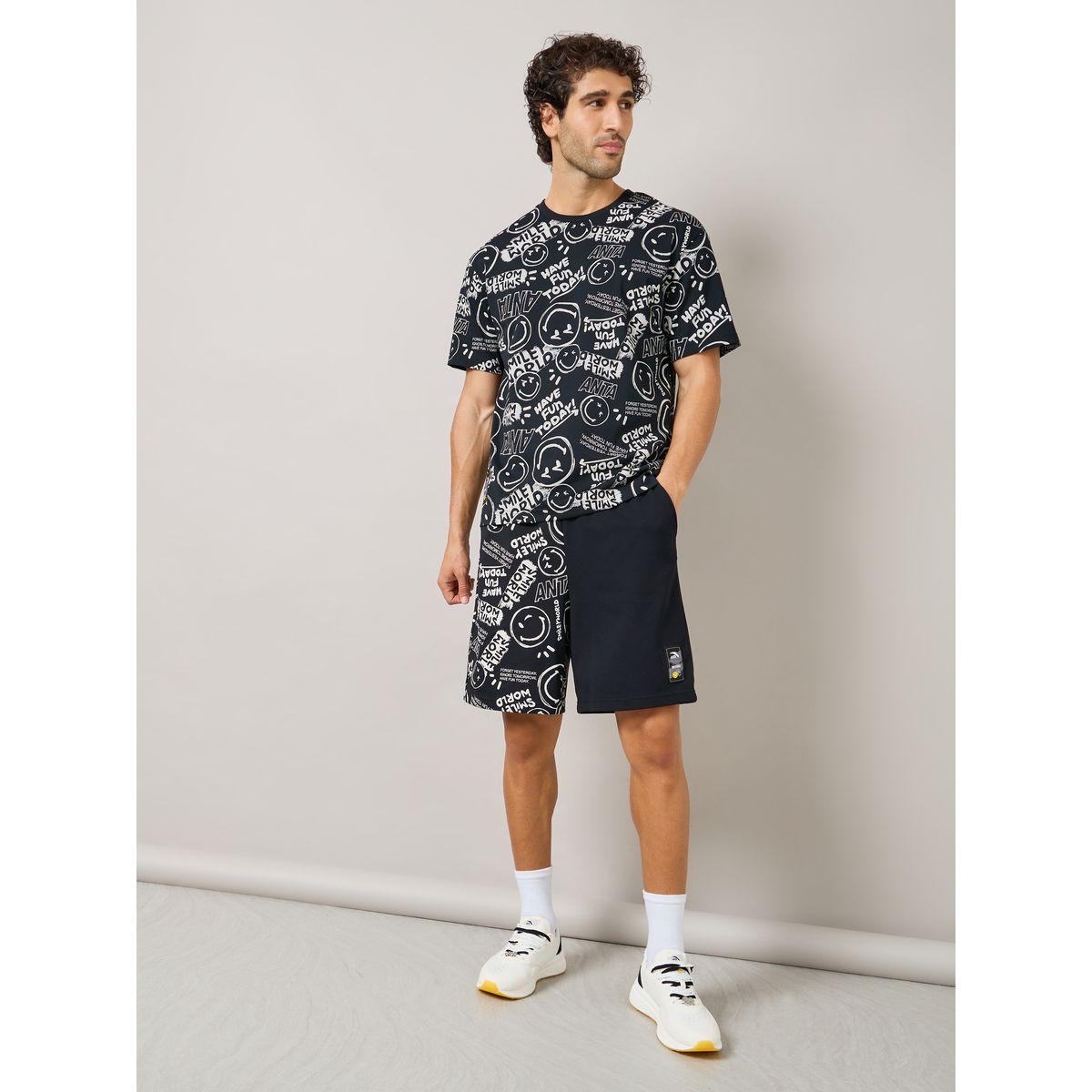 Anta Emoji Print Relaxed Fit Knit Shorts-men-clothing-bottoms-shorts-image-2