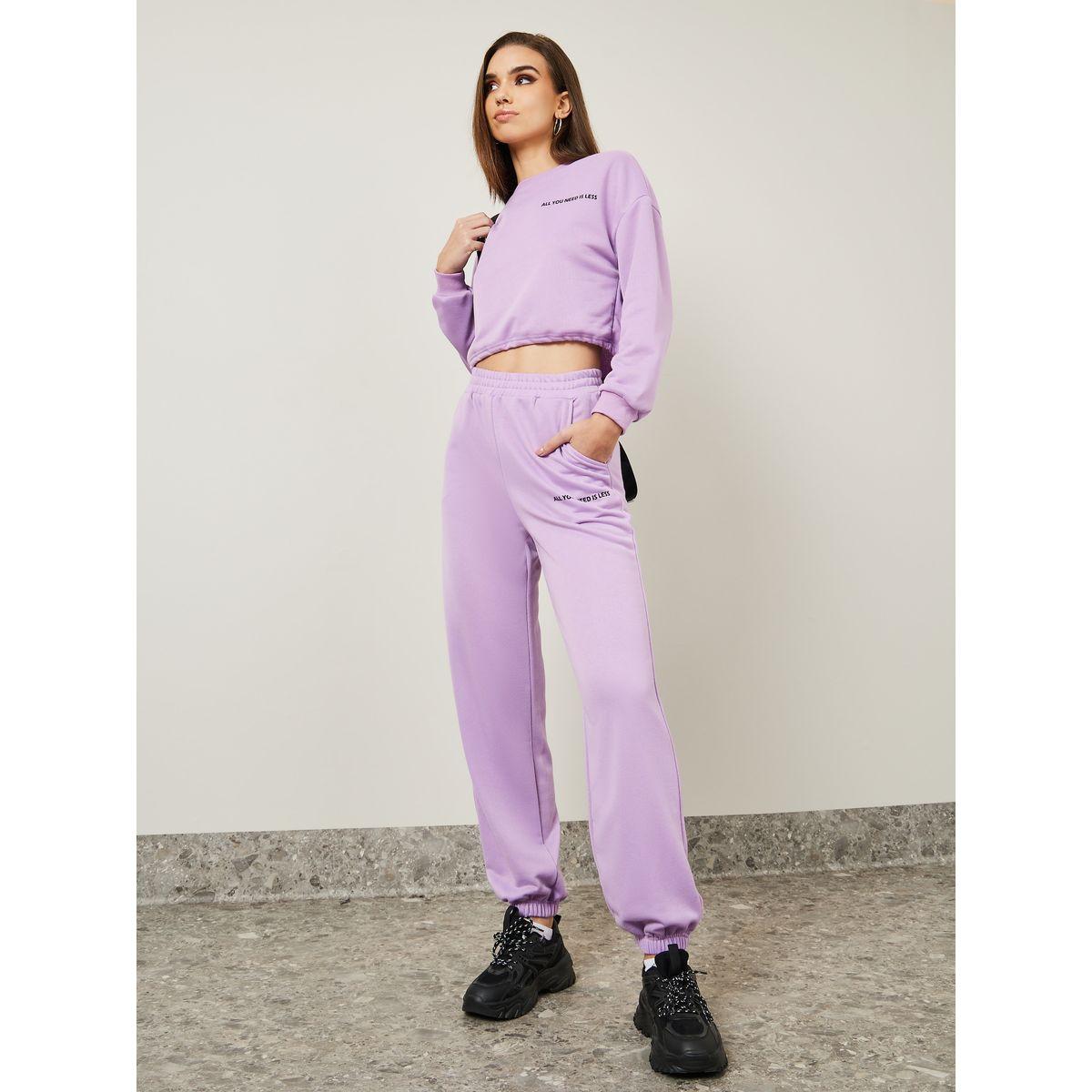 Styli Slogan Print Crop Sweatshirt & Jogger Co-Ords-women-clothing-coordsets-image-1