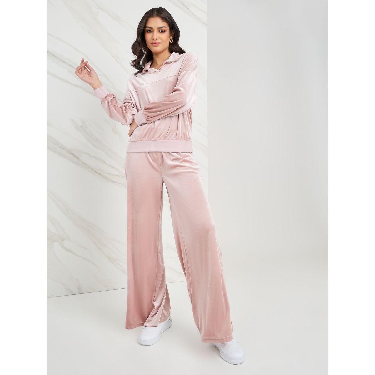 Styli Collared Velour Sweatshirt & Wide Leg Jogger Co-Ords-women-clothing-coordsets-image-1
