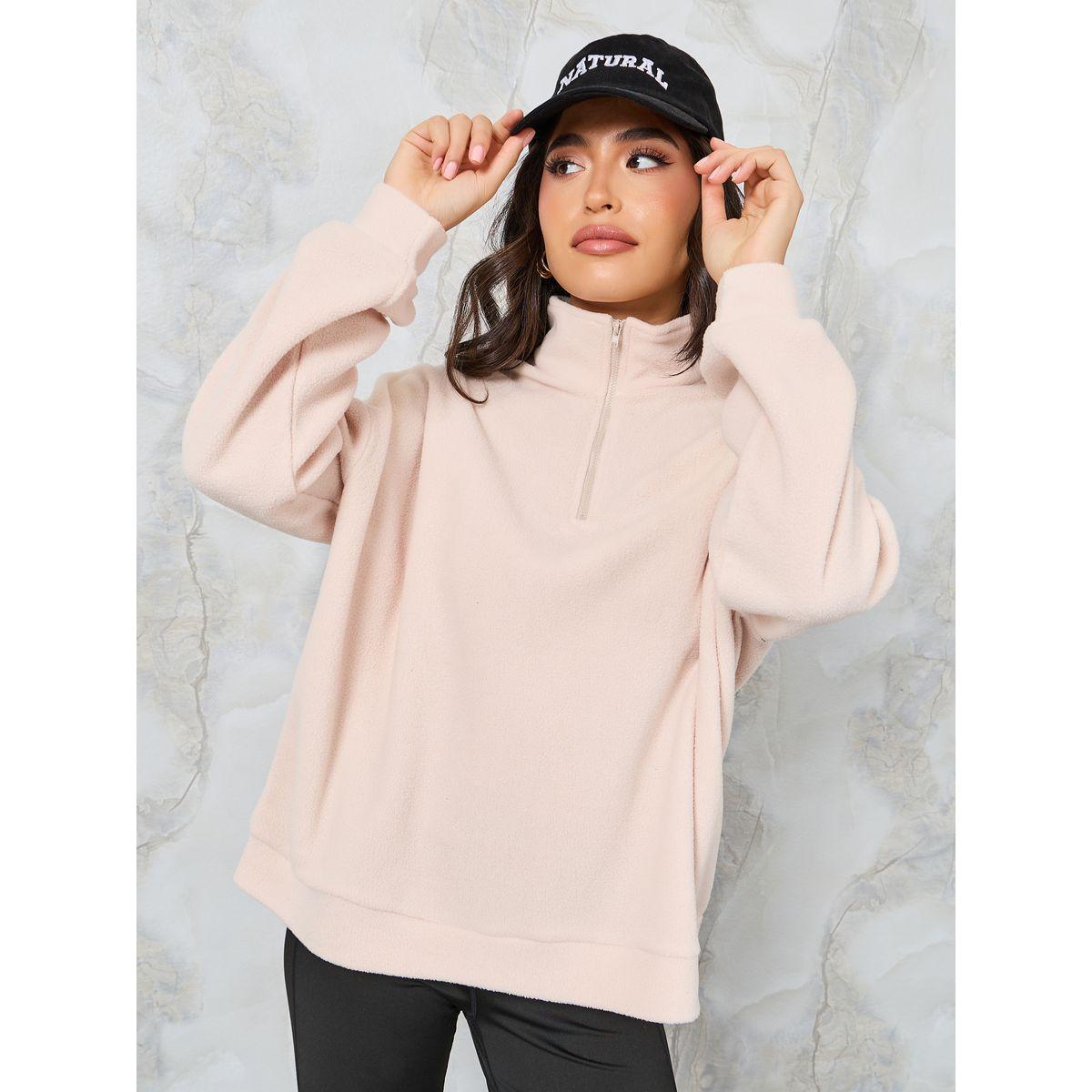 Styli Oversized Half Zip Fleece Sweatshirt-women-winterwear-hoodiesandsweatshirts-sweatshirts-image-3