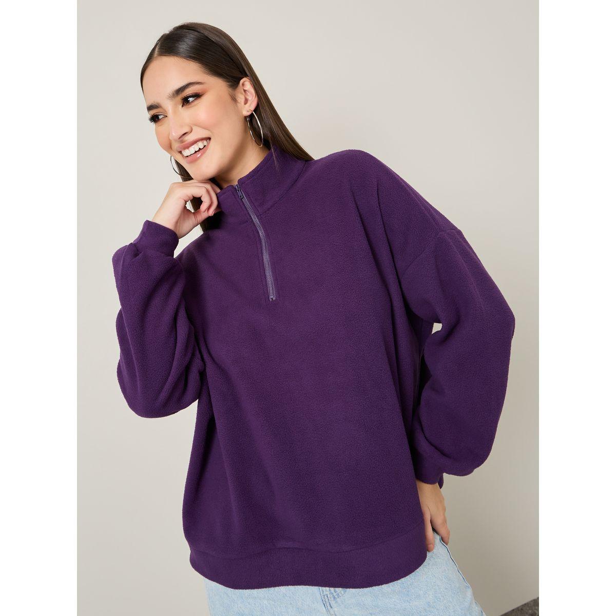 Styli Oversized Fit Half Zip Fleece Sweatshirt-women-winterwear-hoodiesandsweatshirts-sweatshirts-image-1