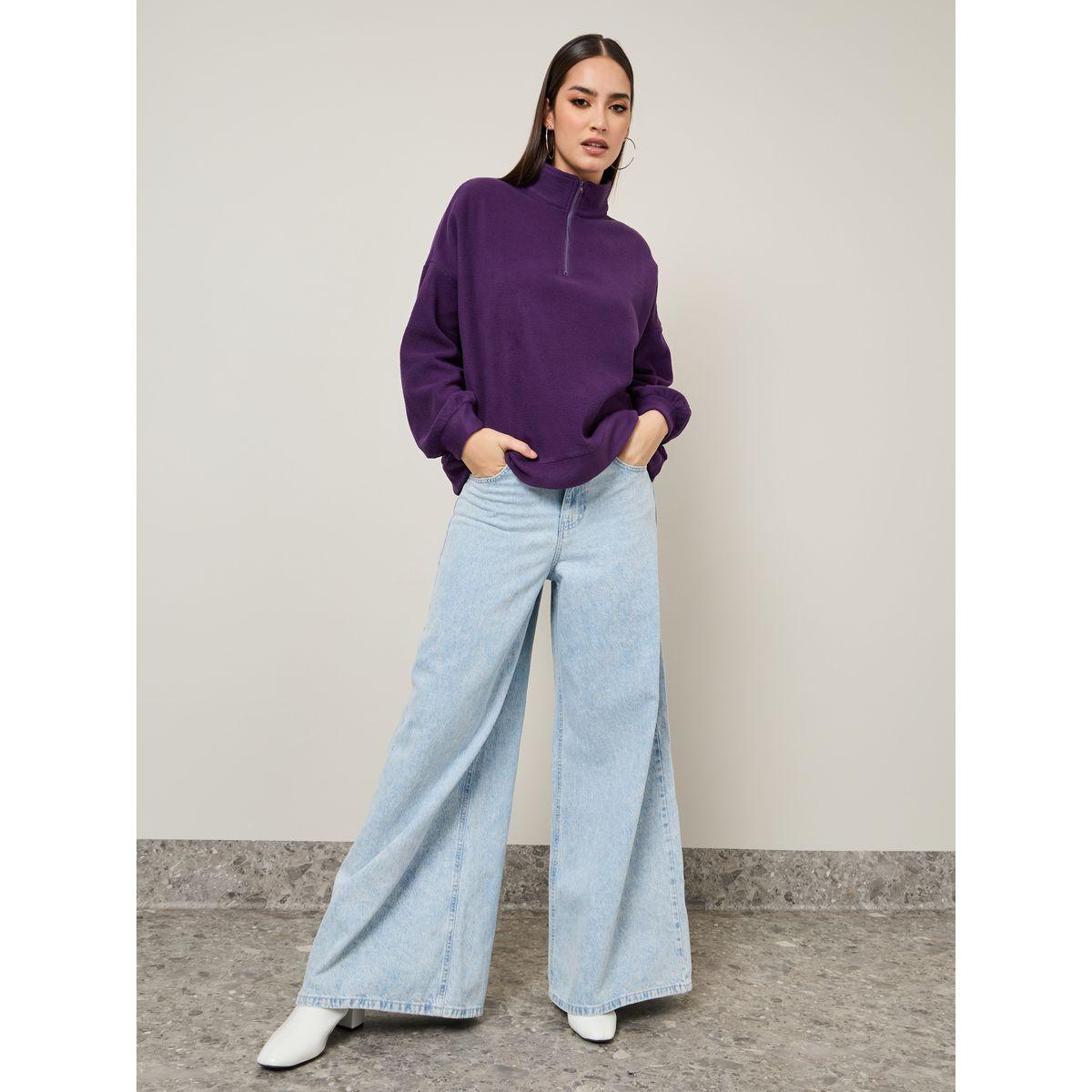 Styli Oversized Fit Half Zip Fleece Sweatshirt-women-winterwear-hoodiesandsweatshirts-sweatshirts-image-2