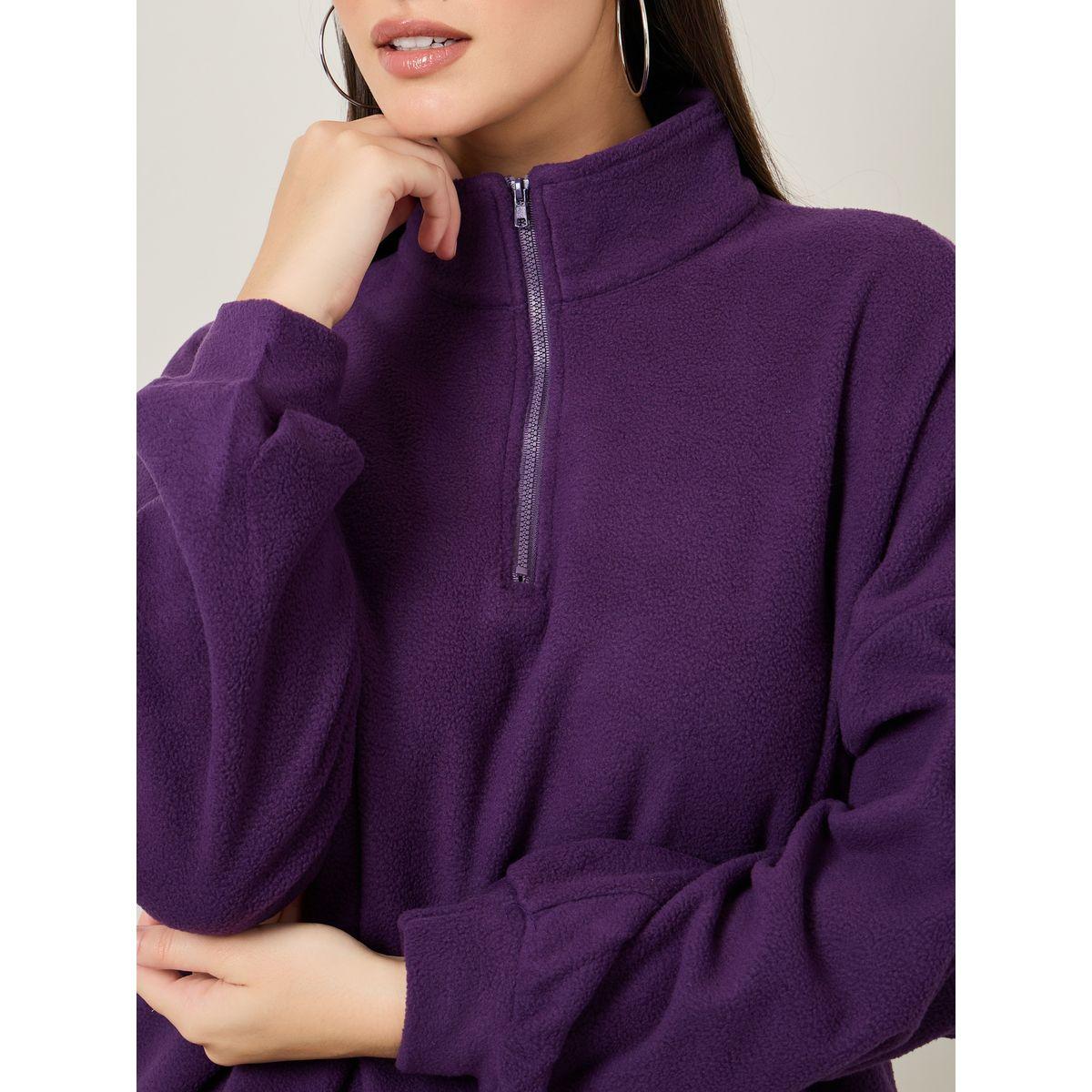 Styli Oversized Fit Half Zip Fleece Sweatshirt-women-winterwear-hoodiesandsweatshirts-sweatshirts-image-3