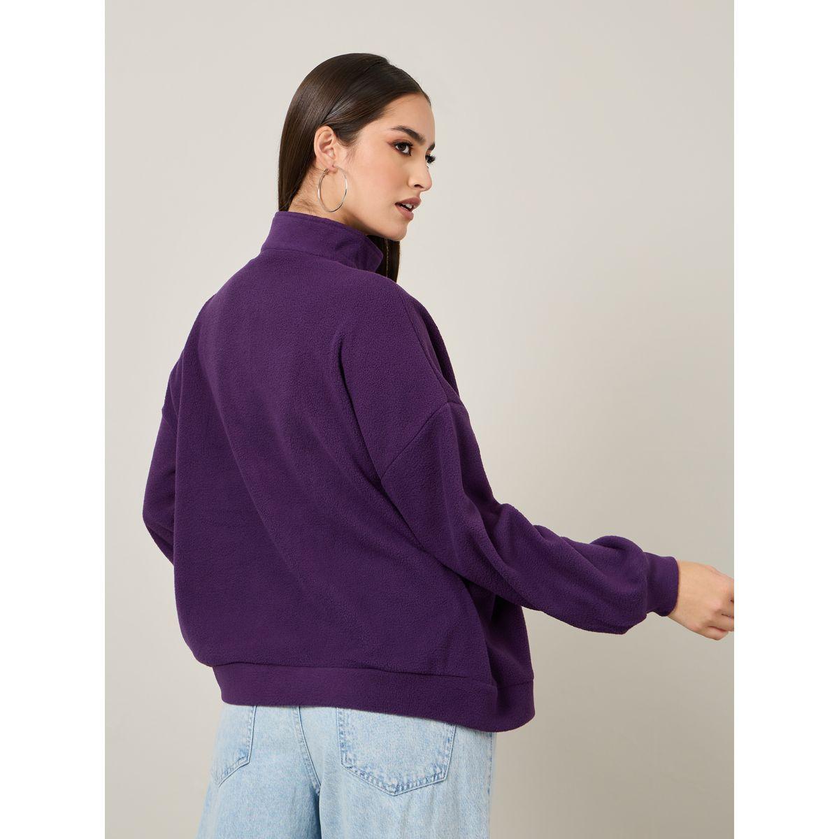 Styli Oversized Fit Half Zip Fleece Sweatshirt-women-winterwear-hoodiesandsweatshirts-sweatshirts-image-4