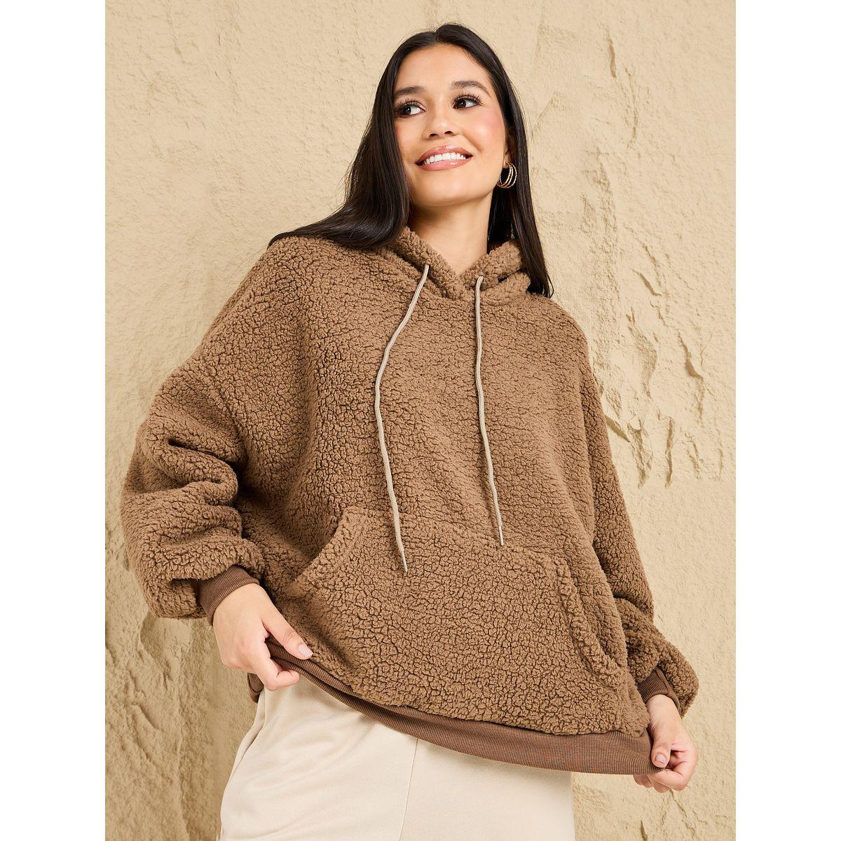 هودي فليس واسع مع أربطة-women-winterwear-hoodiesandsweatshirts-hoodies-image-1