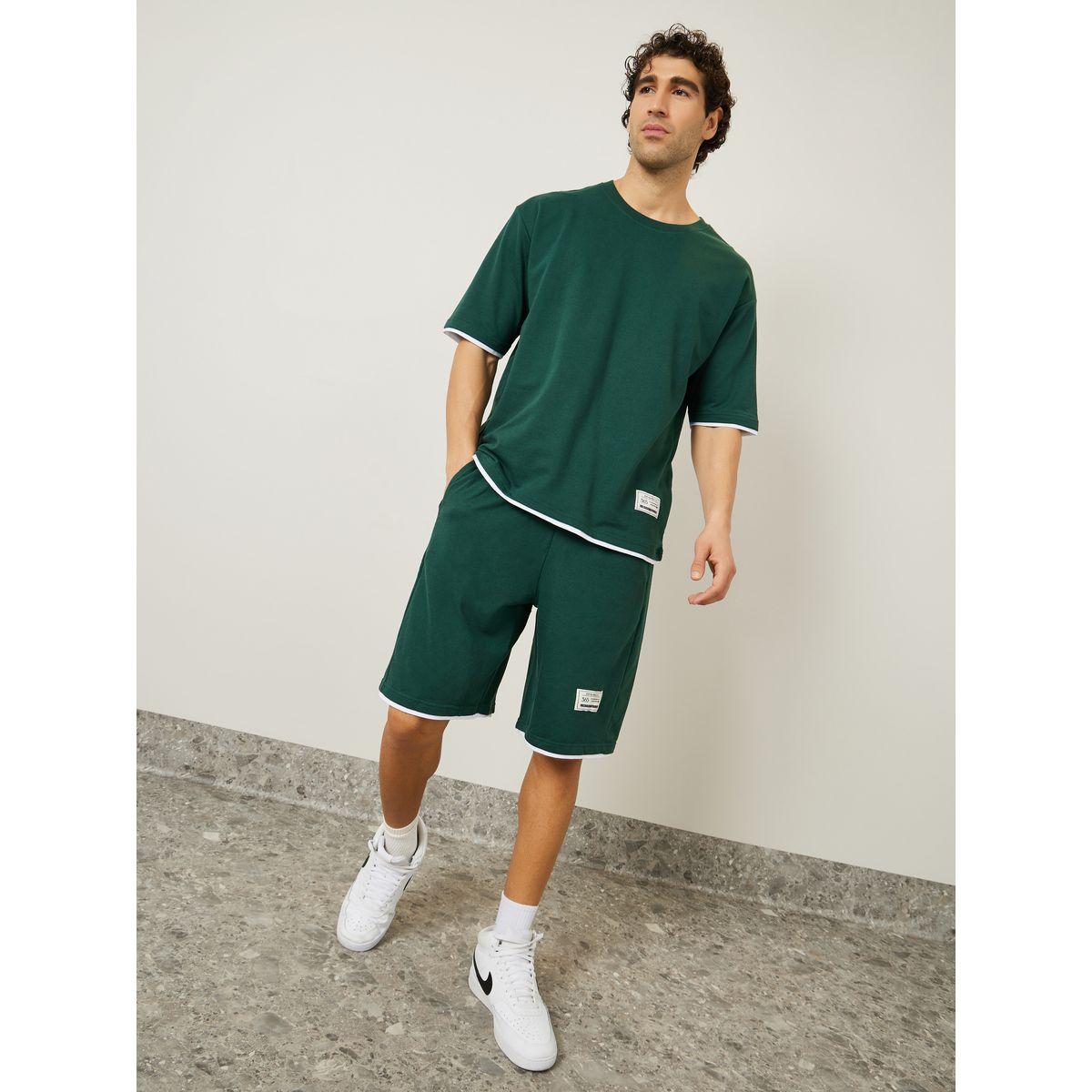 Styli Oversized Contrast Trim Terry T-Shirt & Shorts Co-Ords-men-clothing-coordsets-image-2
