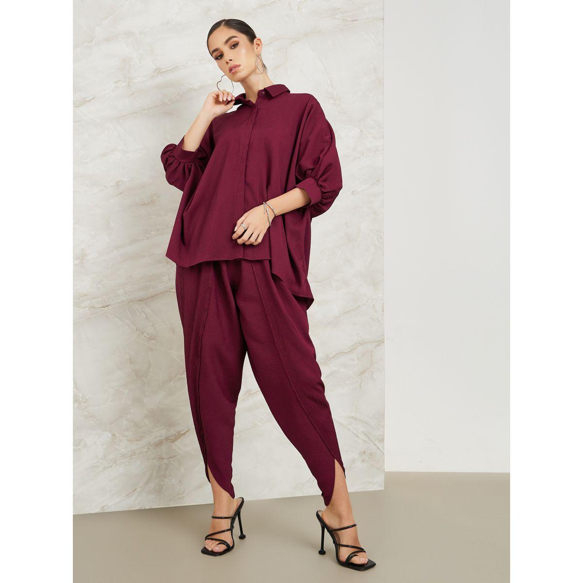 Styli Elevate Oversized Longline Shirt & Harem Pants Co-Ords-women-clothing-coordsets-image-1