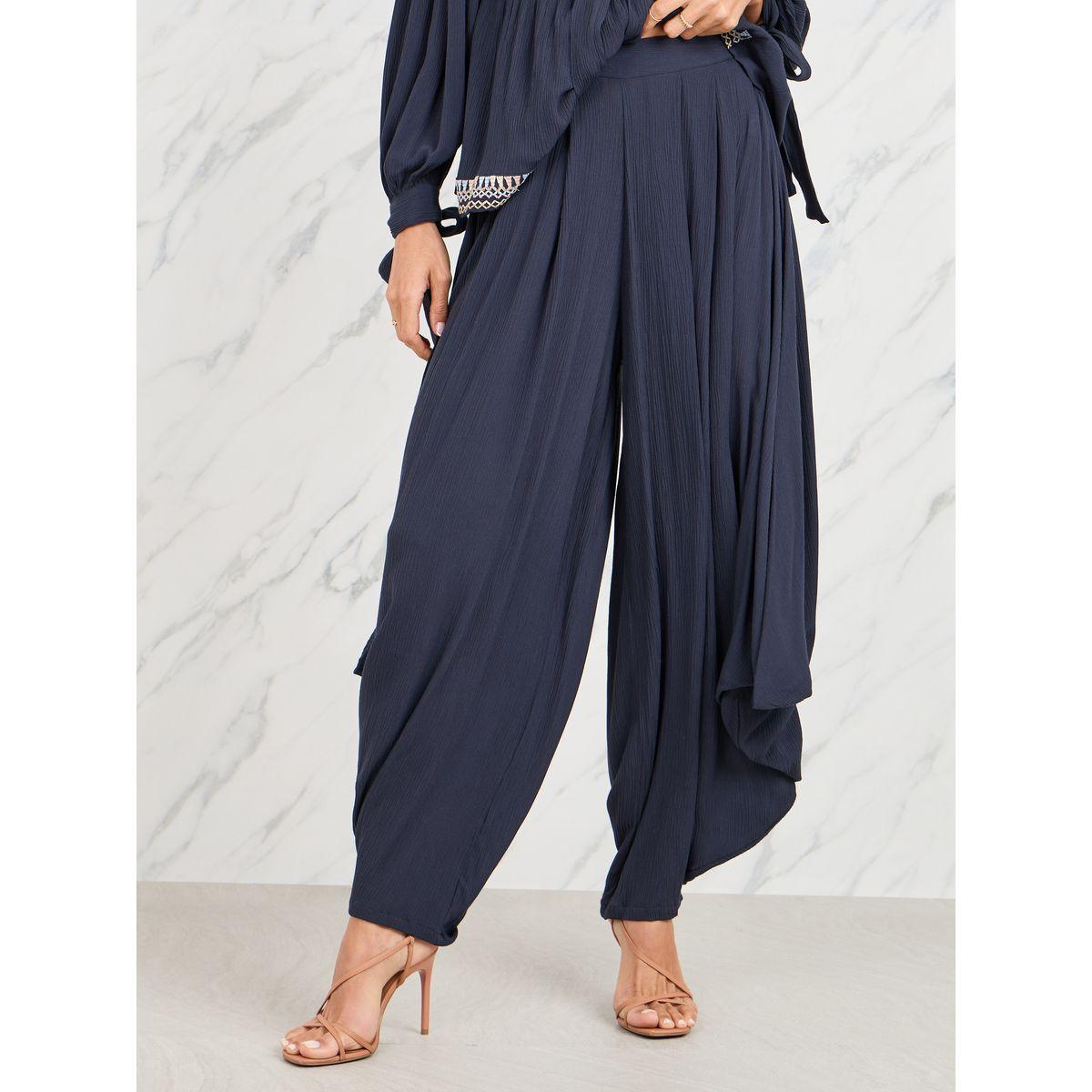 Styli Limited Embroidered Trim Self Tie Up Peplum Blouse and Pleated Elasticated Waist Pant Set-women-clothing-coordsets-image-4