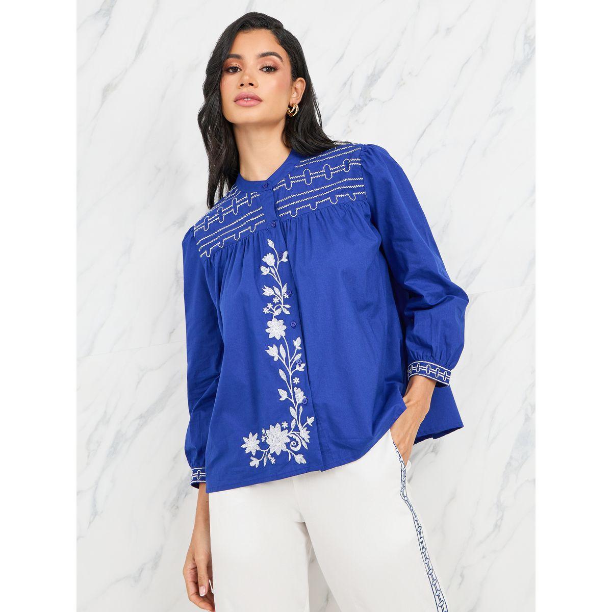 Styli Limited Floral Embroidered Blouse & Pants Co-Ord-women-clothing-coordsets-image-2