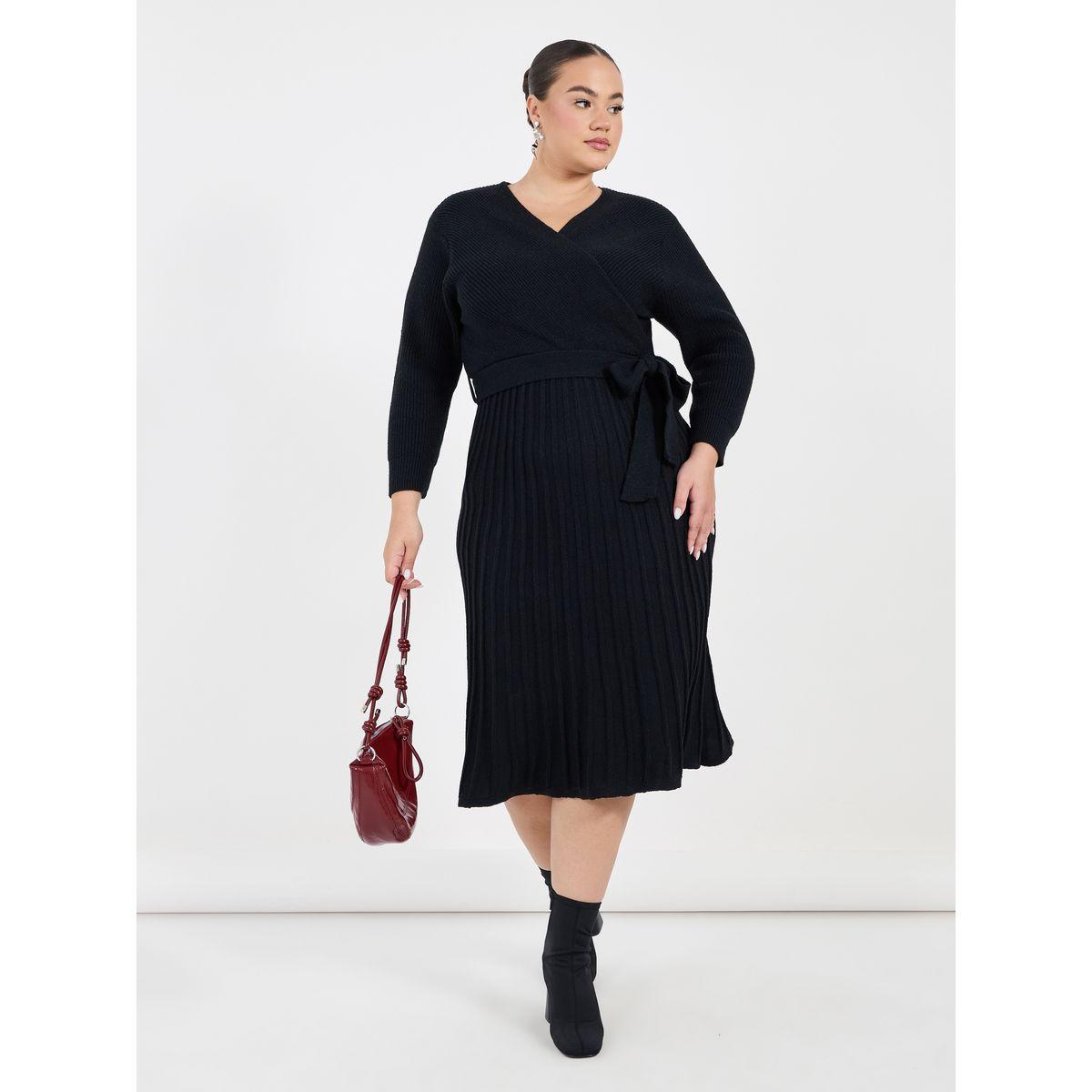فستان ميدي بمقاس كبير وتفاصيل بارزة الملمس-women-clothing-dresses-image-1