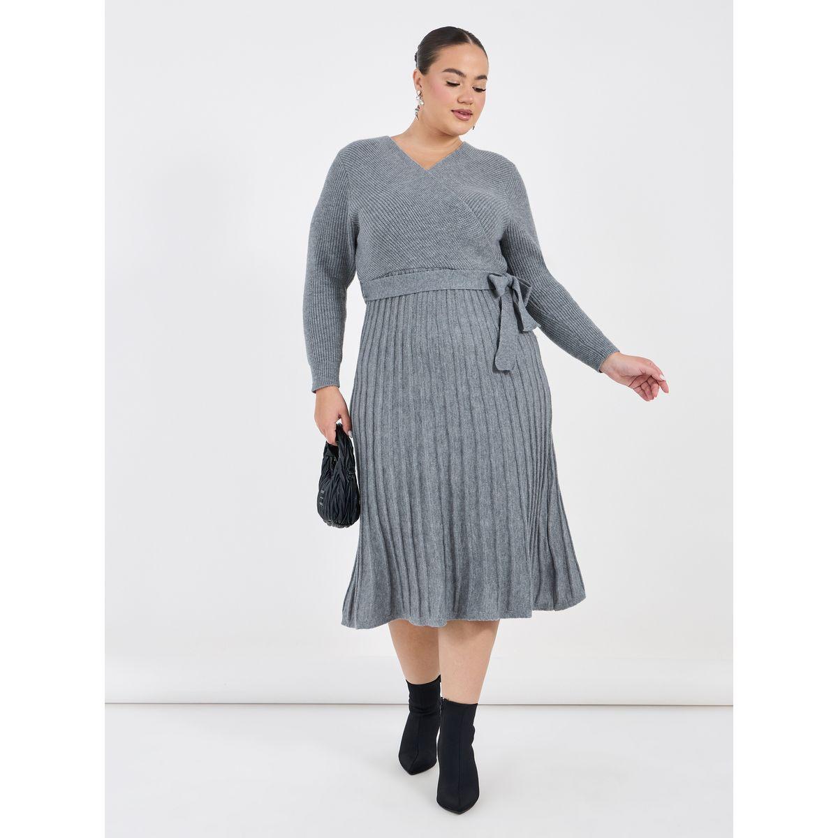 فستان ميدي بمقاس كبير وتفاصيل بارزة الملمس-women-clothing-dresses-image-1