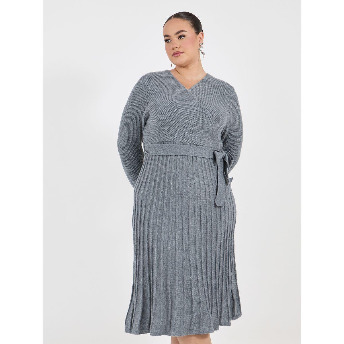 فستان ميدي بمقاس كبير وتفاصيل بارزة الملمس-women-clothing-dresses-image-2