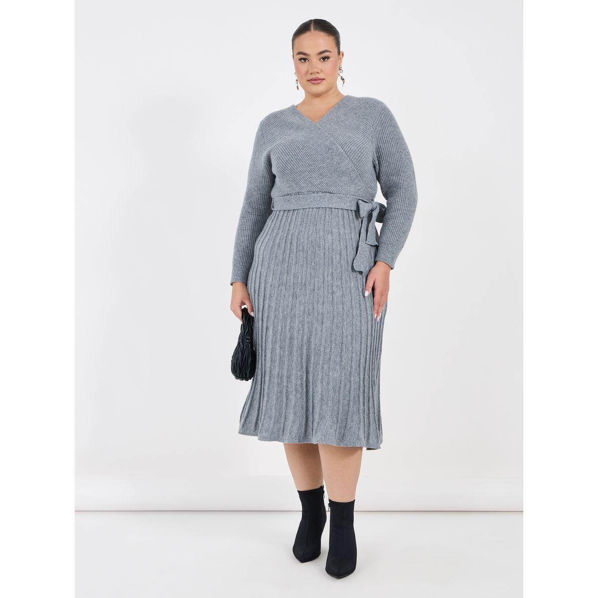 فستان ميدي بمقاس كبير وتفاصيل بارزة الملمس-women-clothing-dresses-image-4