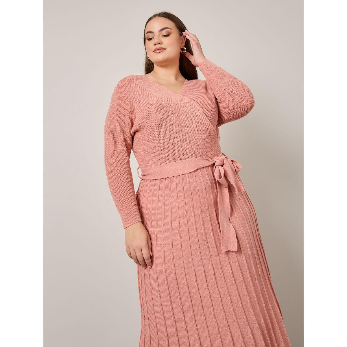 Styli Plus Belted A-Line Midi Sweater Dress-women-clothing-dresses-image-2