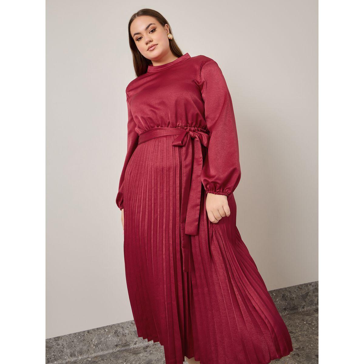فستان ميدي بكسرات ورباط خصر-women-clothing-dresses-image-3