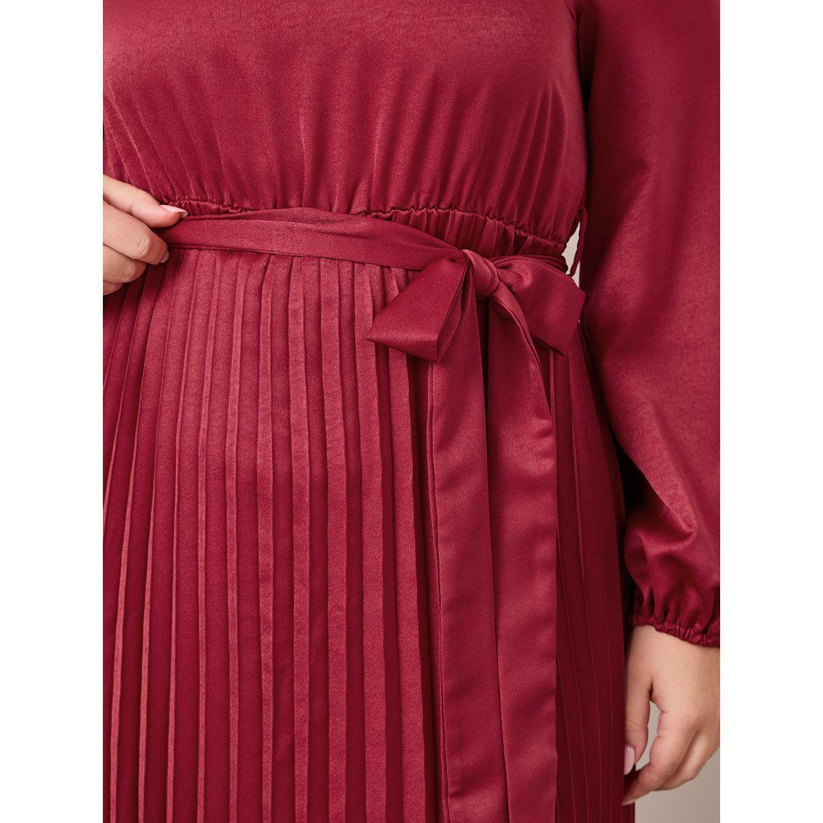 فستان ميدي بكسرات ورباط خصر-women-clothing-dresses-image-4