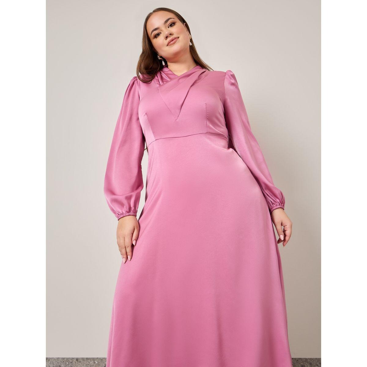 فستان ميدي سادة بأكمام منفوشة-women-clothing-dresses-image-2