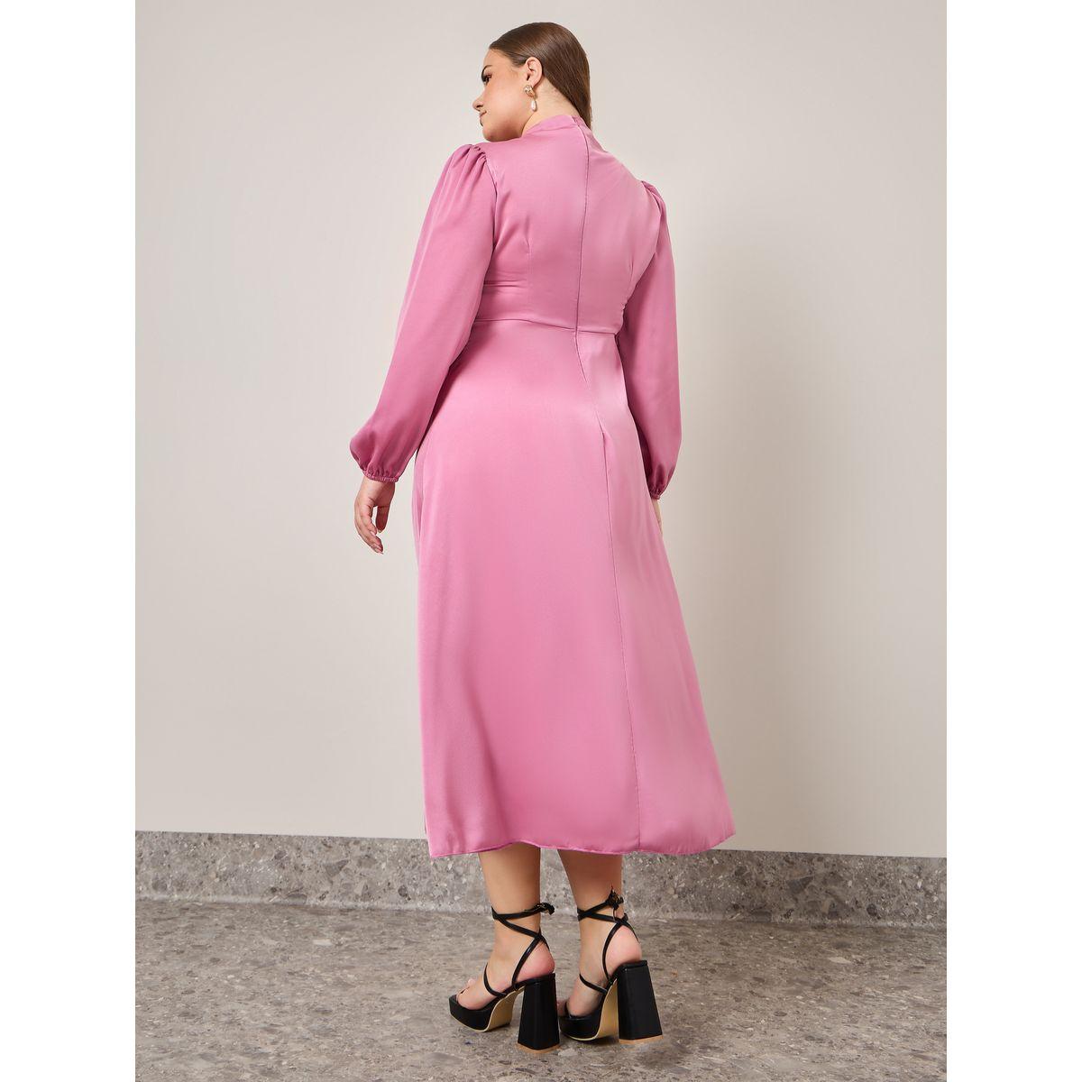 فستان ميدي سادة بأكمام منفوشة-women-clothing-dresses-image-4