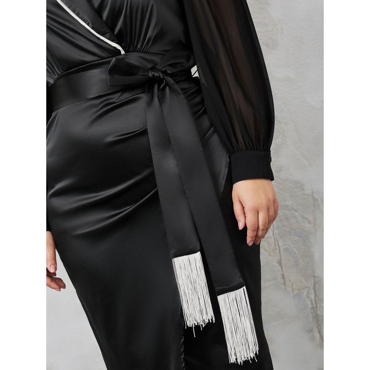 Styli Plus Satin Wrap Midi Dress Fringe Belt-women-clothing-dresses-image-3