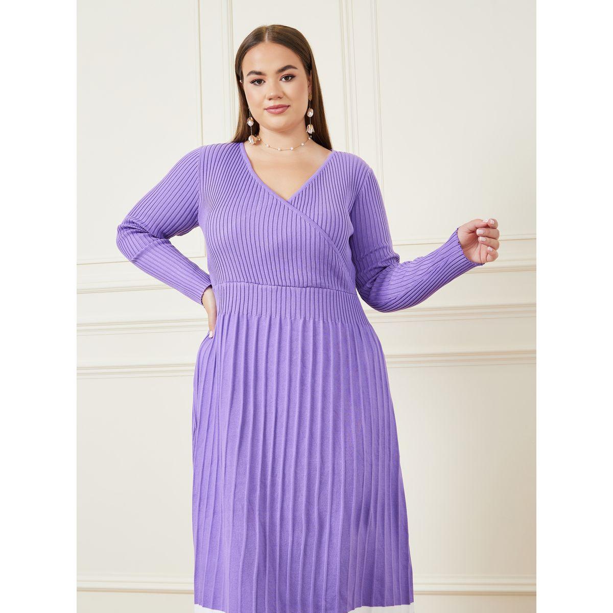 Styli Plus Striped Hem Knit Sweater Midi Dress-women-clothing-dresses-image-2