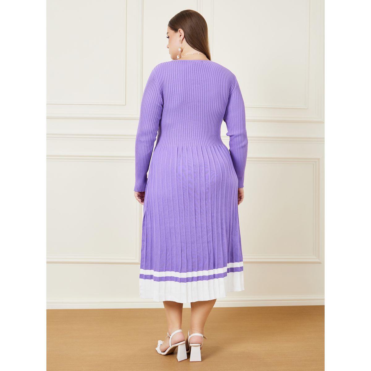 Styli Plus Striped Hem Knit Sweater Midi Dress-women-clothing-dresses-image-4