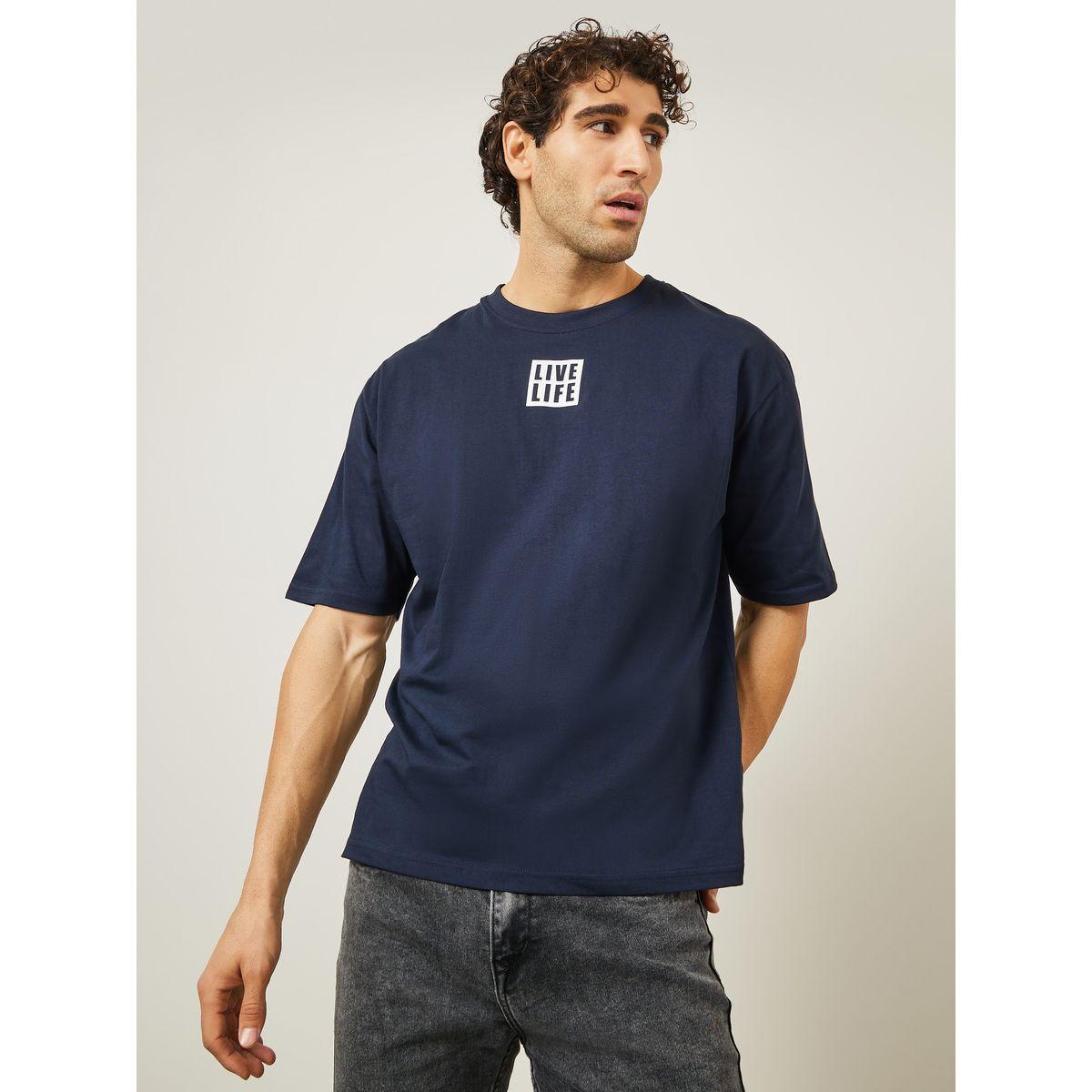 Styli Oversized Minimal Chest Graphic Pure Cotton T-Shirt-men-clothing-tshirtsandpolos-tshirts-image-1