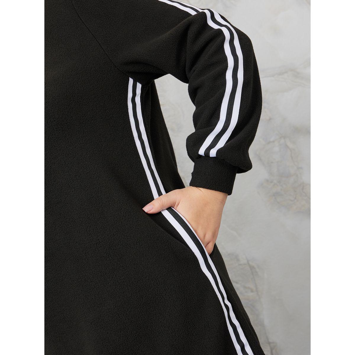 Styli Plus Side Striped Hooded Sweatshirt Maxi Dress-women-clothing-dresses-image-3