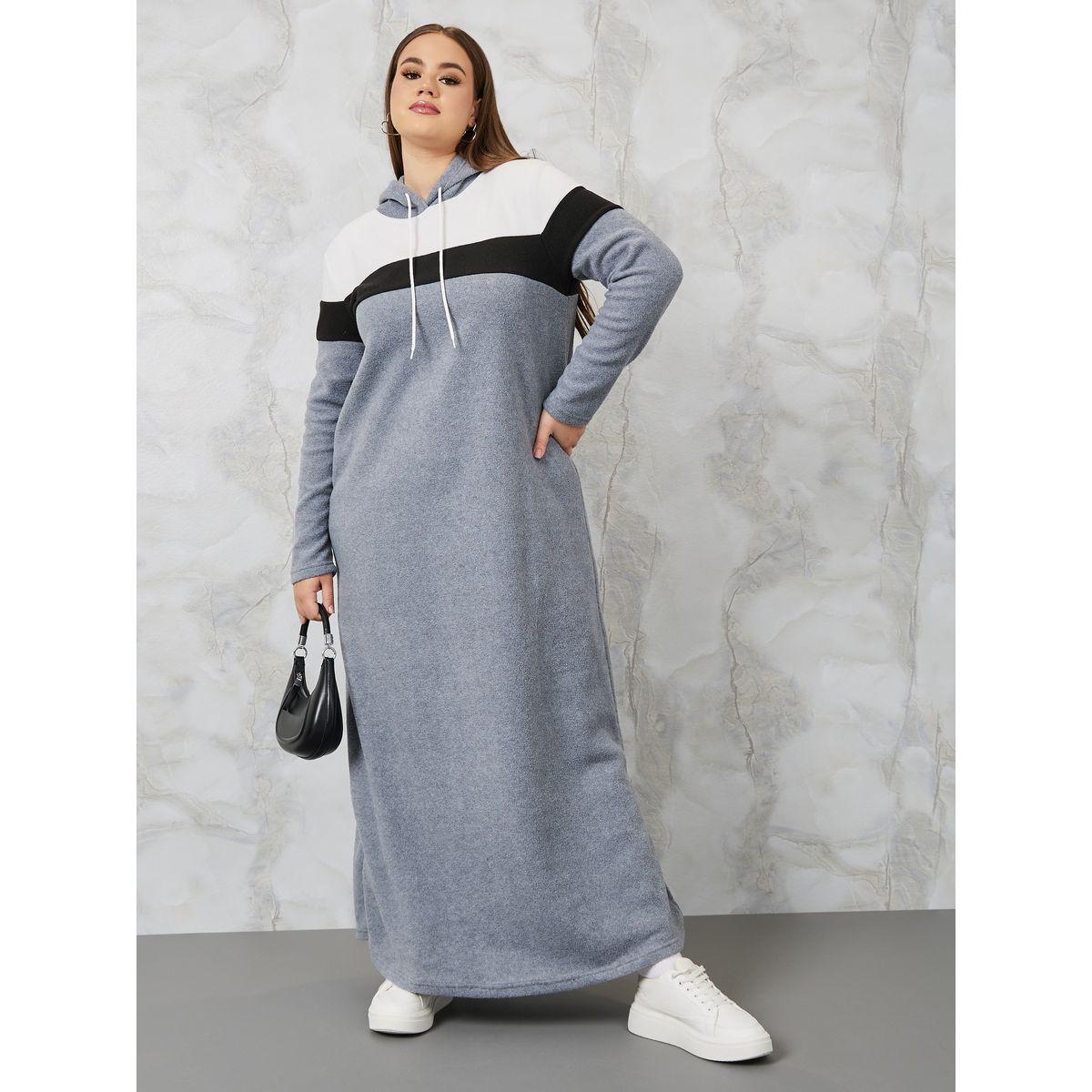 Styli Plus Colorblock Hooded Sweatshirt Maxi Dress-women-clothing-dresses-image-1