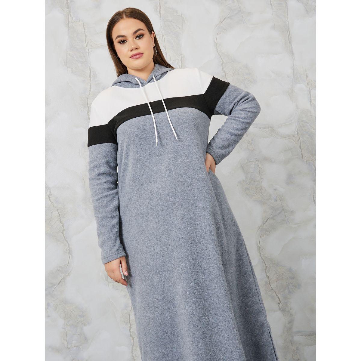 Styli Plus Colorblock Hooded Sweatshirt Maxi Dress-women-clothing-dresses-image-2