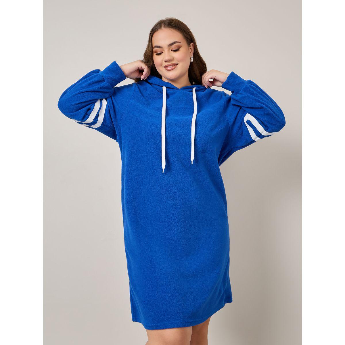 Buy Women s Styli Plus Striped Hooded Knee Length Sweatshirt Dress Online Centrepoint KSA