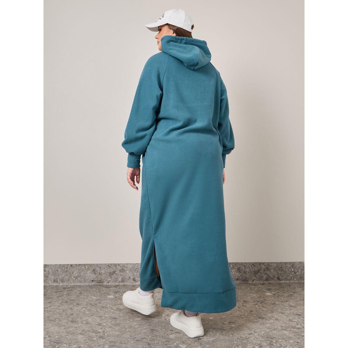 Styli Plus Solid Hooded Maxi Sweatshirt Dress With Side Slit-women-clothing-dresses-image-4