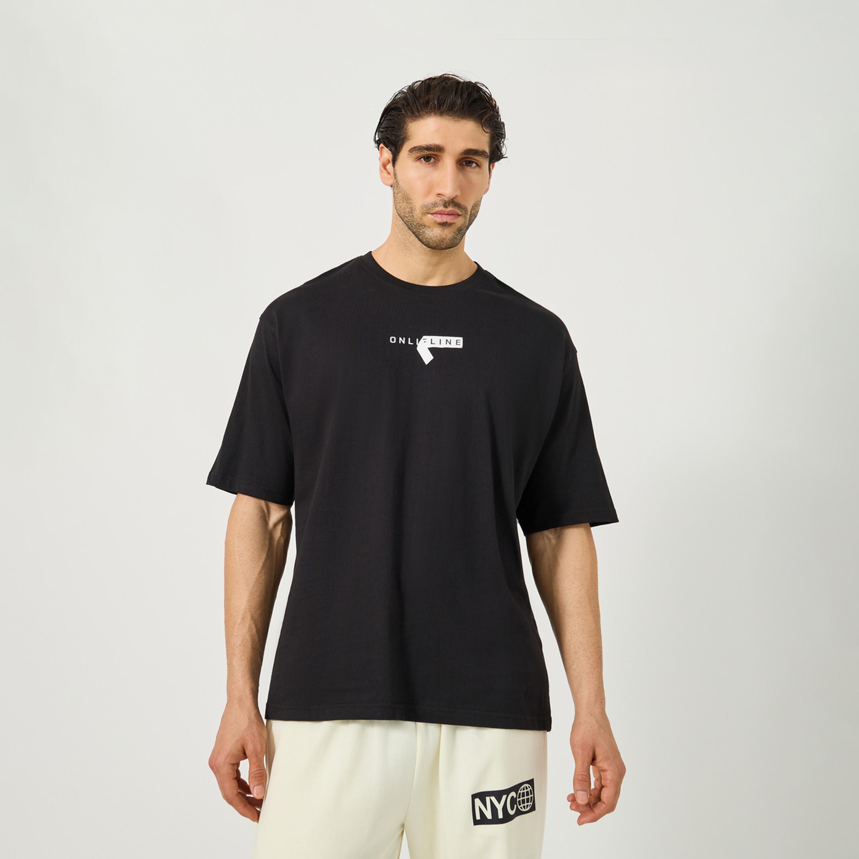 ستايلي - تي شيرت قطني كبير الحجم بطبعة بسيطة-men-clothing-tshirtsandpolos-tshirts-image-1